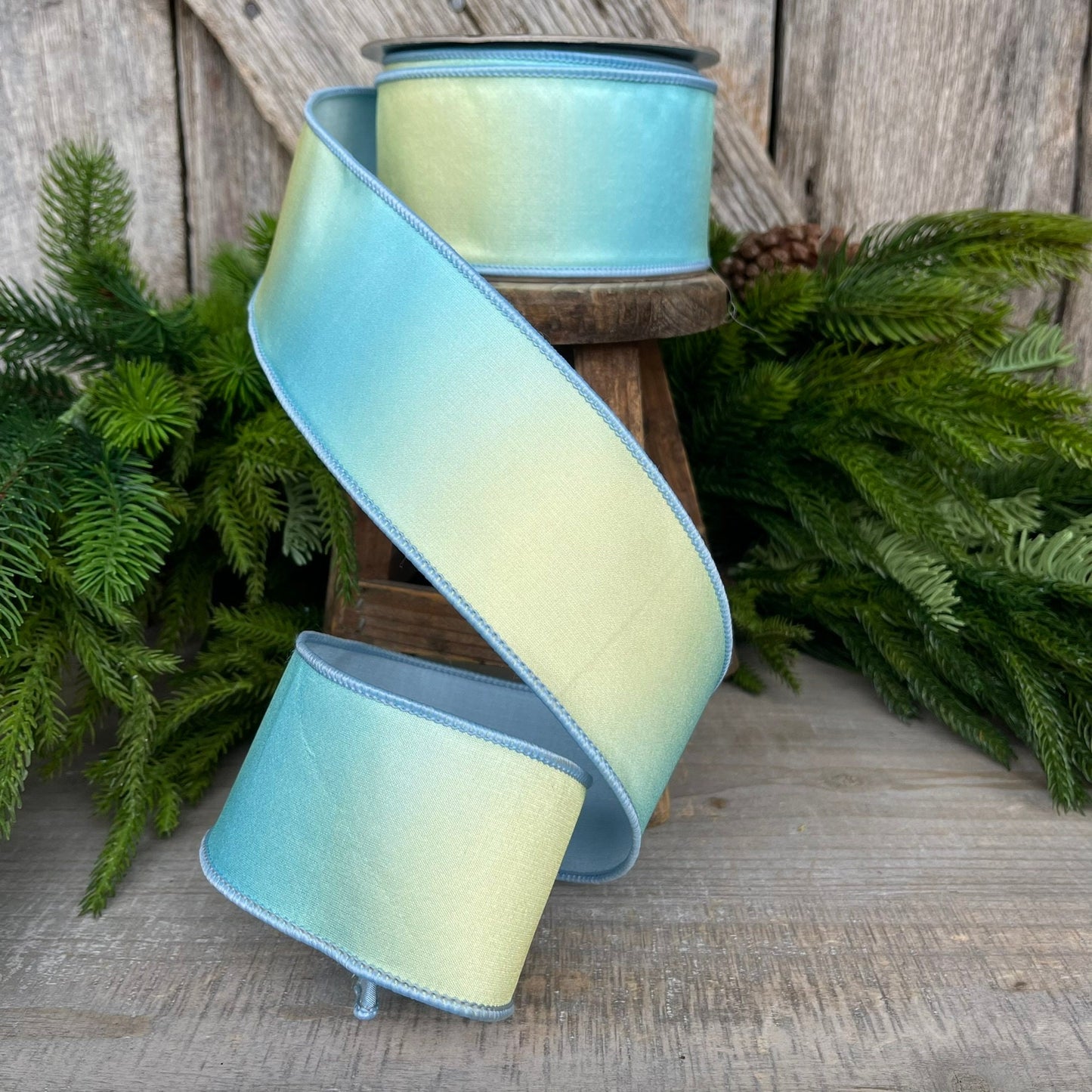 2.5" Blue Prismatic Ribbon, Farrisilk RIbbon, Blue Wired RIbbon