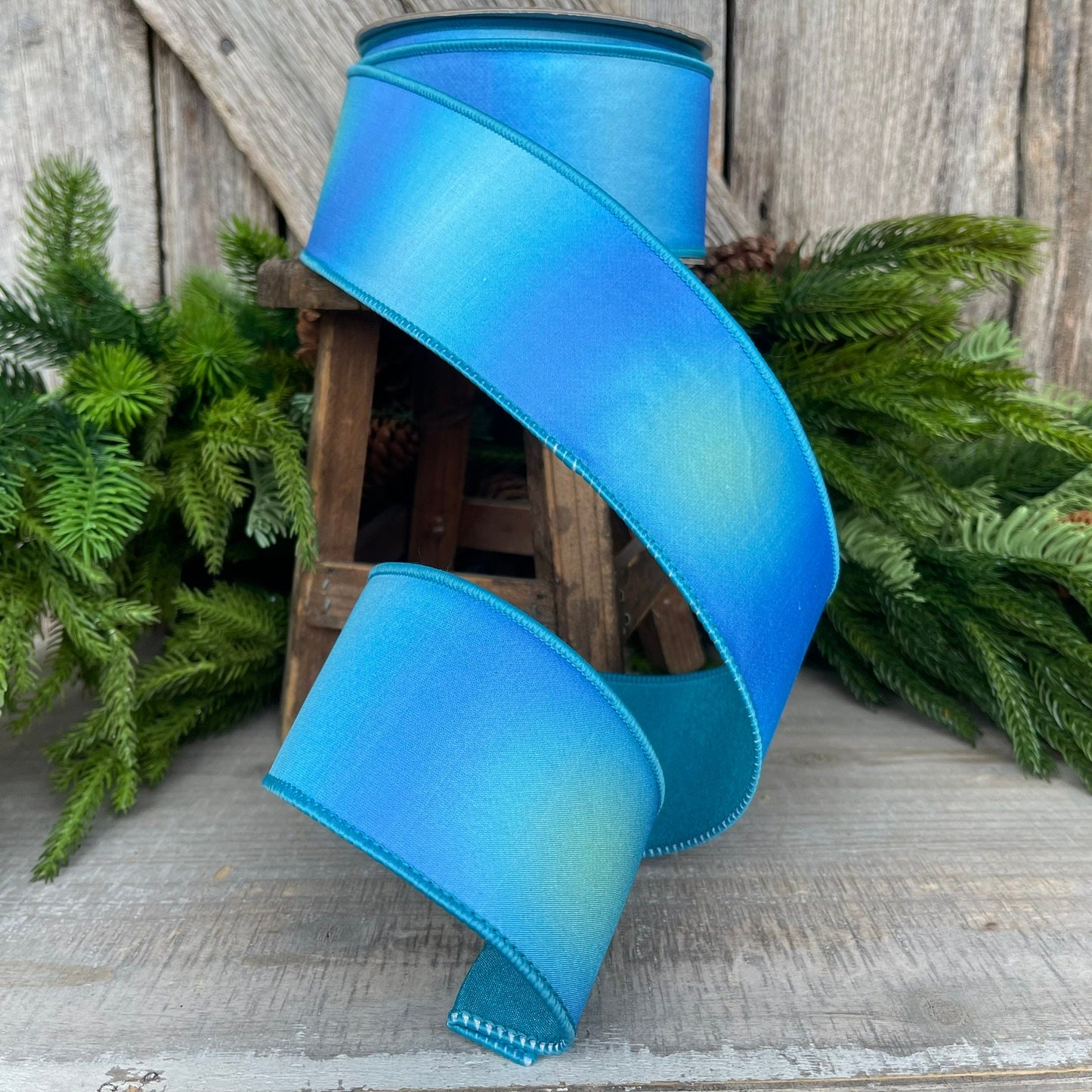 2.5" Turquoise Prismatic Ribbon, Farrisilk RIbbon, Blue Wired RIbbon