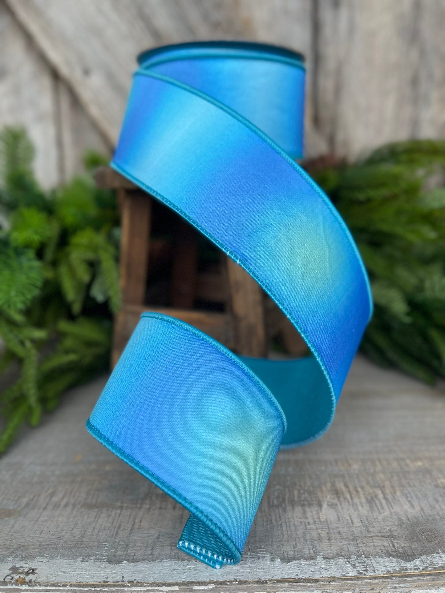 2.5" Turquoise Prismatic Ribbon, Farrisilk RIbbon, Blue Wired RIbbon
