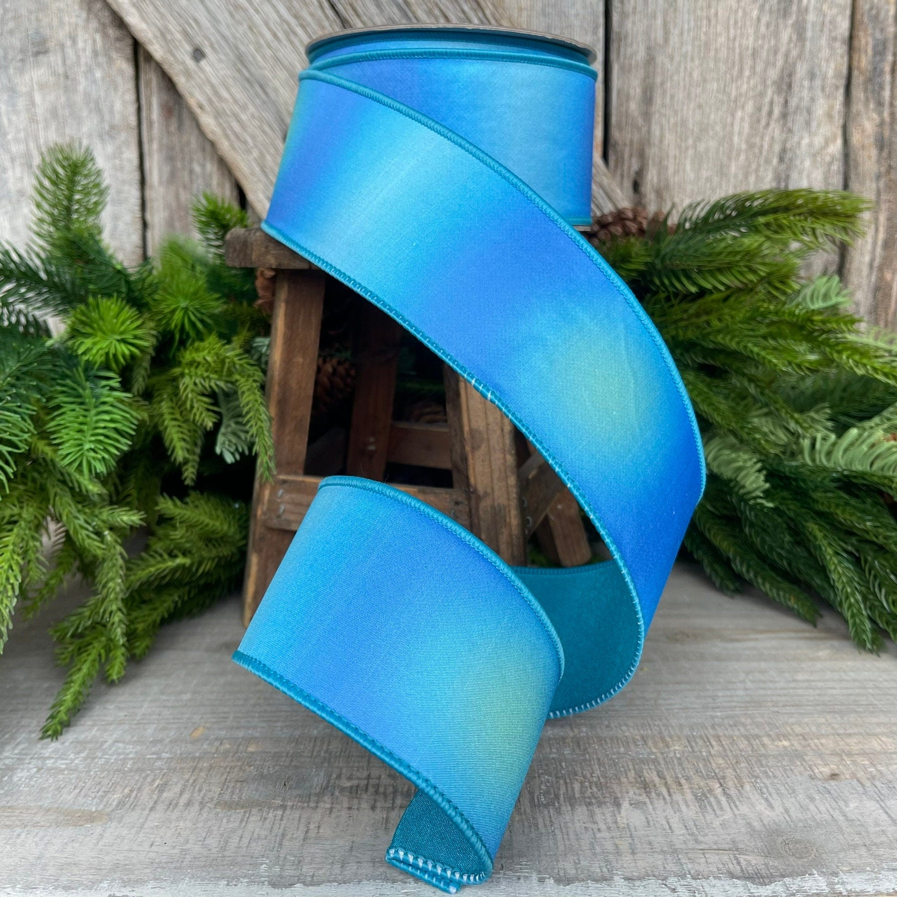 2.5" Turquoise Prismatic Ribbon, Farrisilk RIbbon, Blue Wired RIbbon