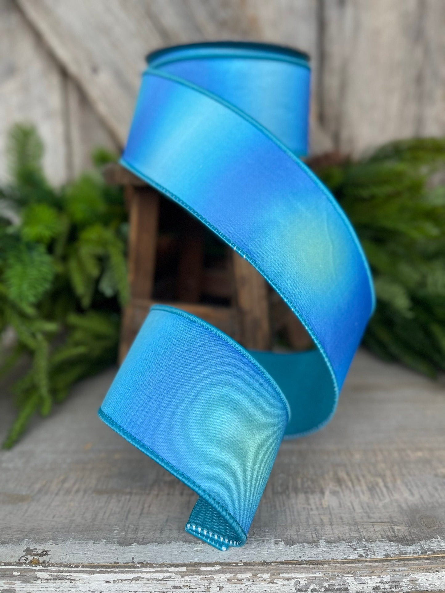 2.5" Turquoise Prismatic Ribbon, Farrisilk RIbbon, Blue Wired RIbbon