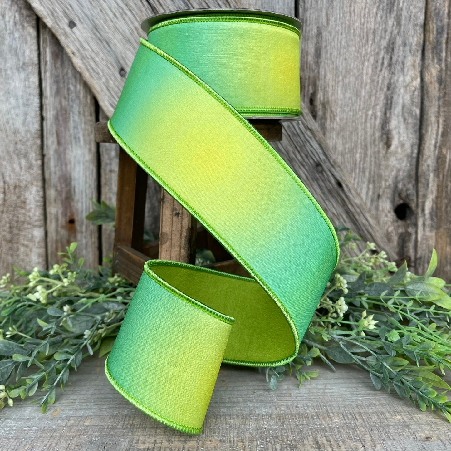 2.5" Green Prismatic Ribbon, Farrisilk RIbbon, Green Wired RIbbon