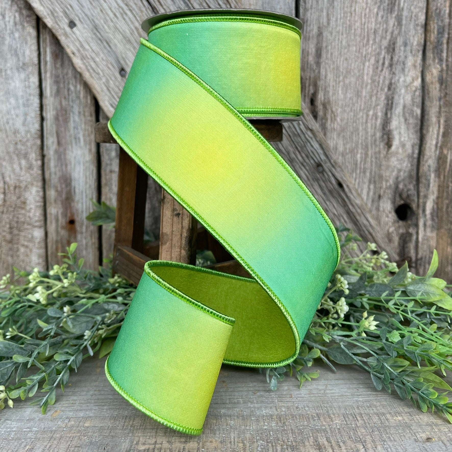 2.5" Green Prismatic Ribbon, Farrisilk RIbbon, Green Wired RIbbon