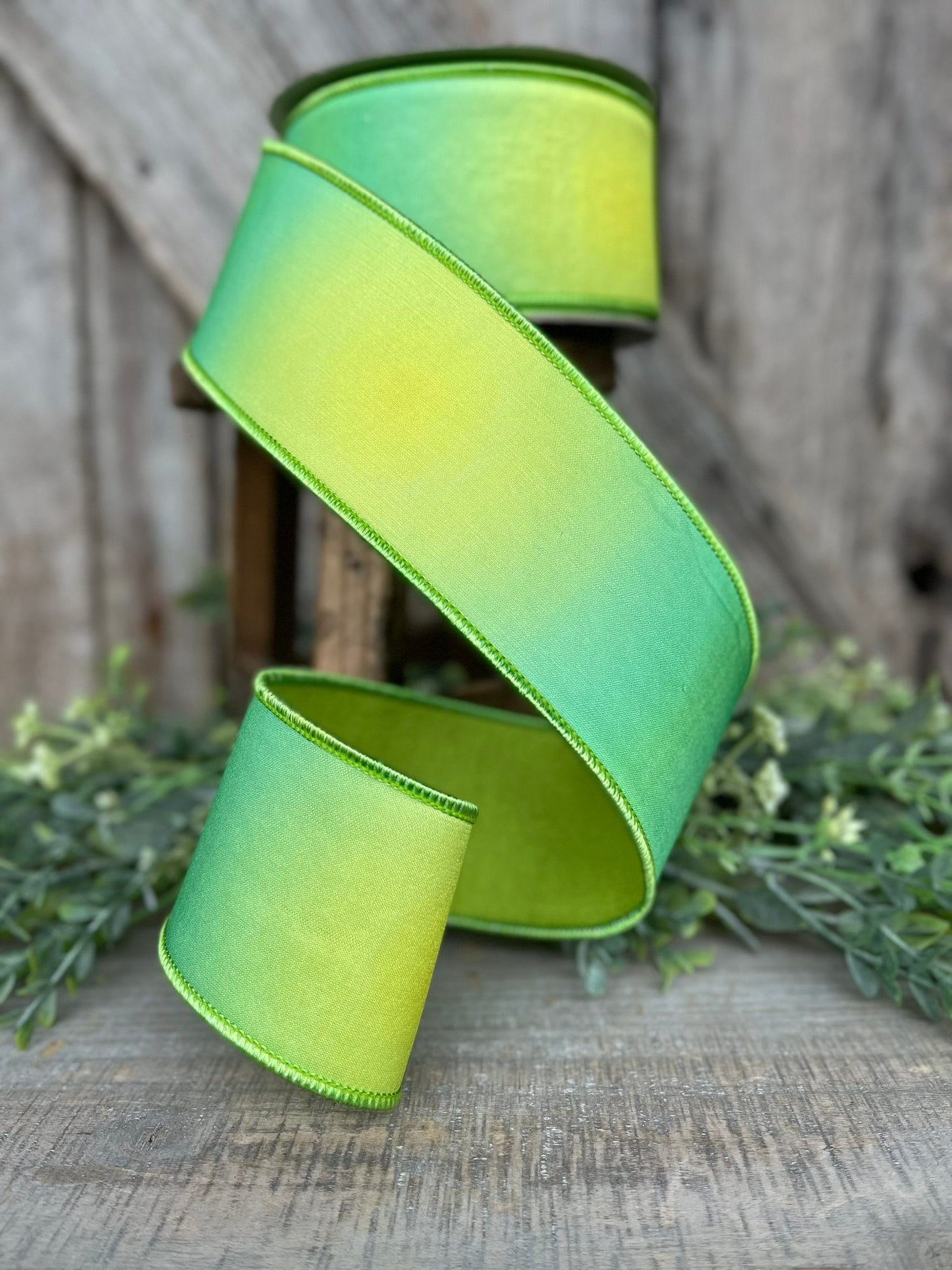2.5" Green Prismatic Ribbon, Farrisilk RIbbon, Green Wired RIbbon