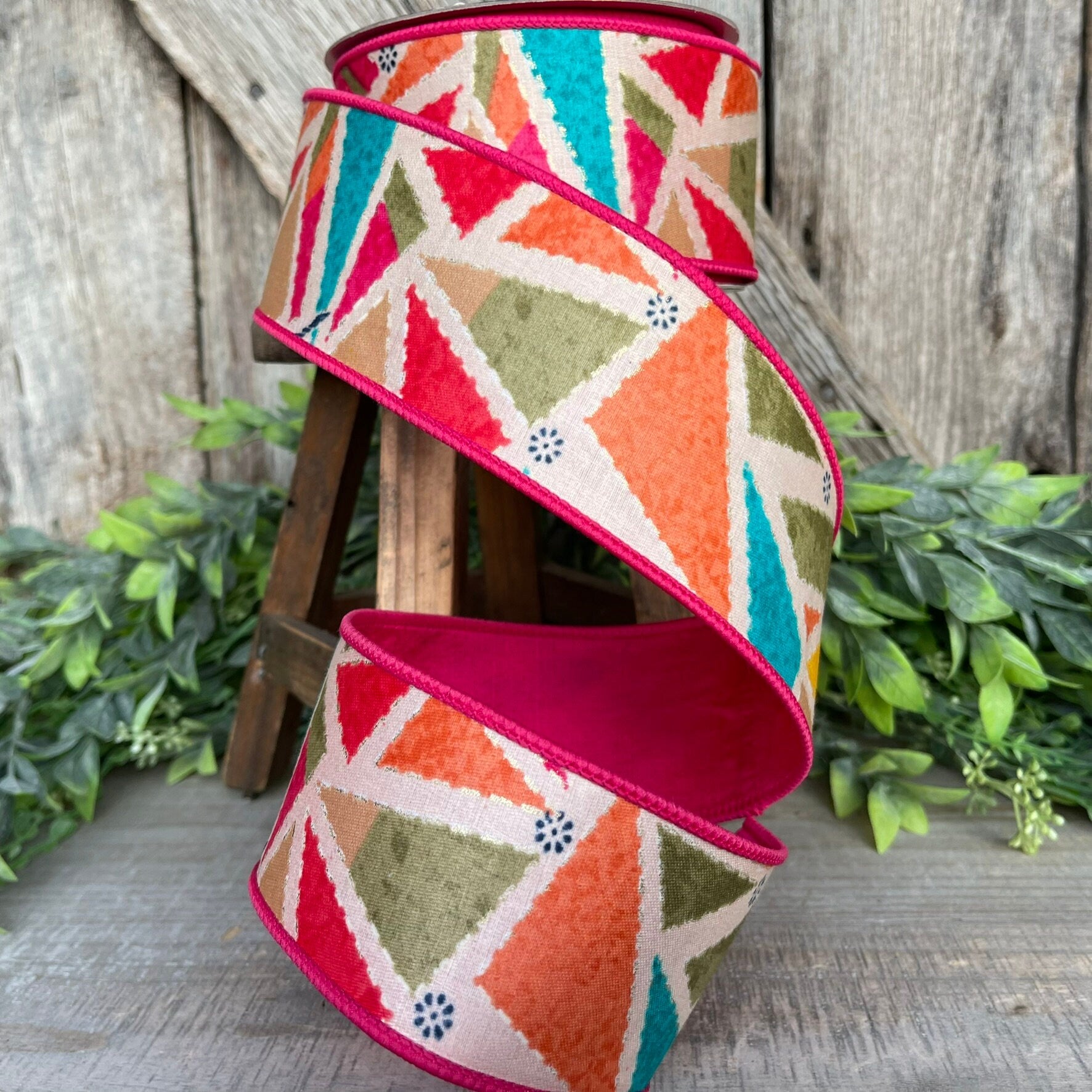 2.5" Vibrant Mosaic Wired Ribbon, Farrisilk Ribbon