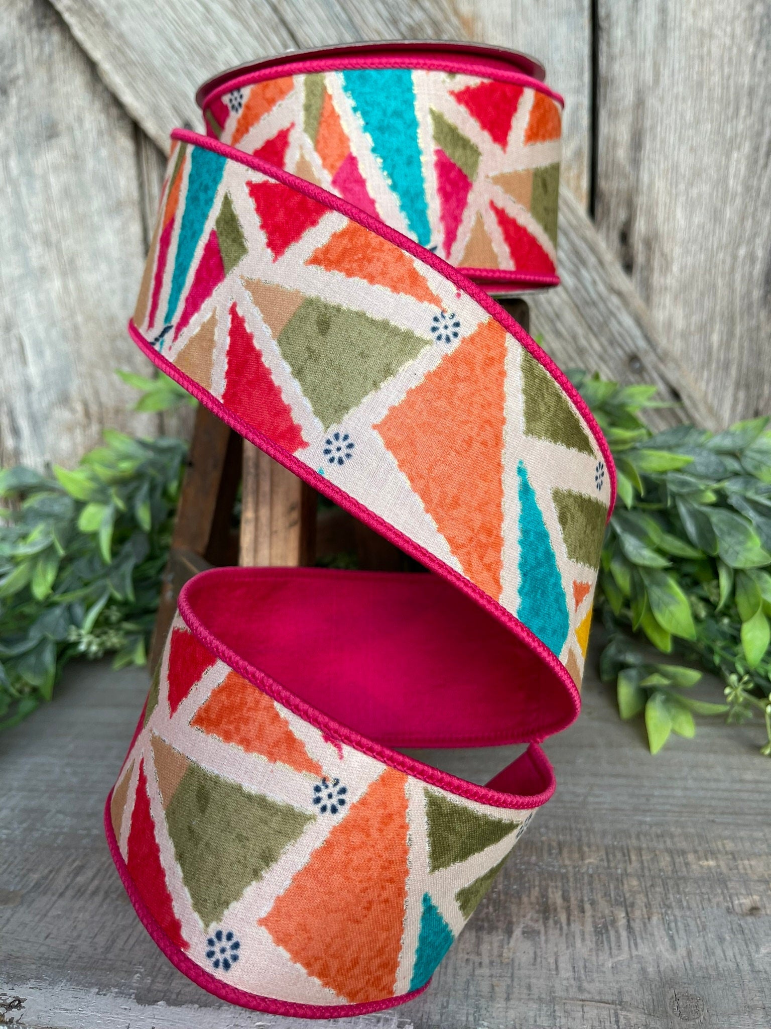 2.5" Vibrant Mosaic Wired Ribbon, Farrisilk Ribbon