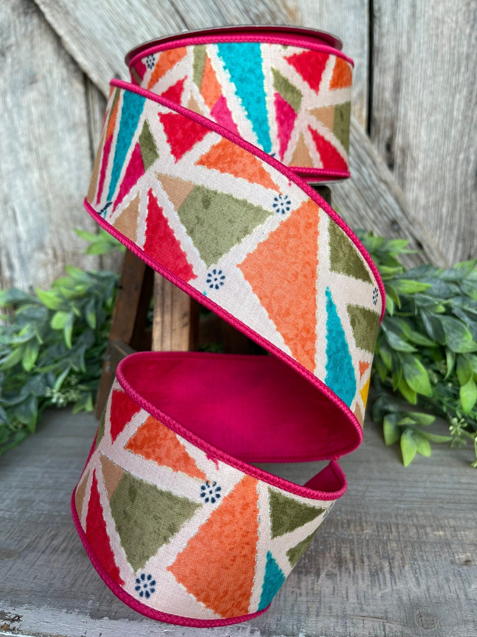 2.5" Vibrant Mosaic Wired Ribbon, Farrisilk Ribbon