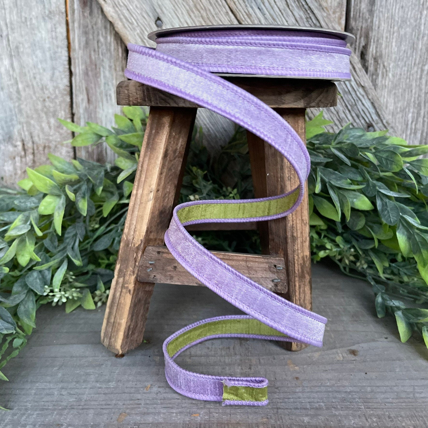 3/4” Lavender Green Ribbon, Farrisilk ribbon, wired ribbon
