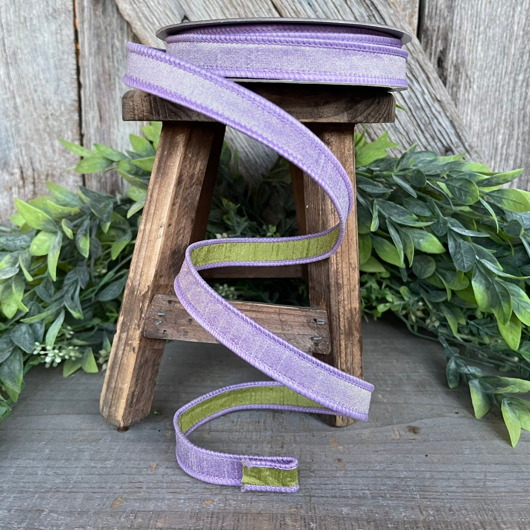 3/4” Lavender Green Ribbon, Farrisilk ribbon, wired ribbon