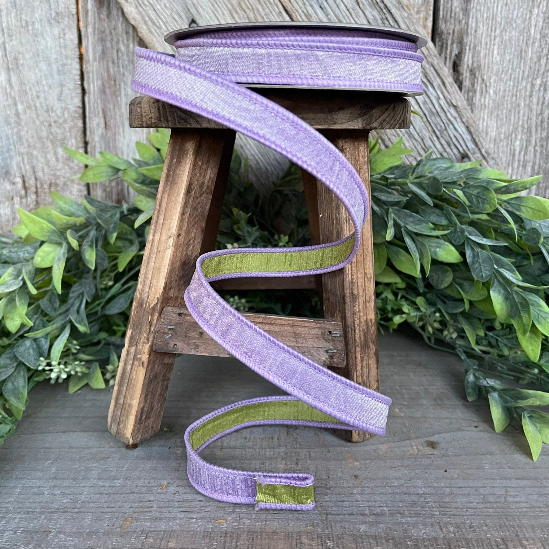 3/4” Lavender Green Ribbon, Farrisilk ribbon, wired ribbon