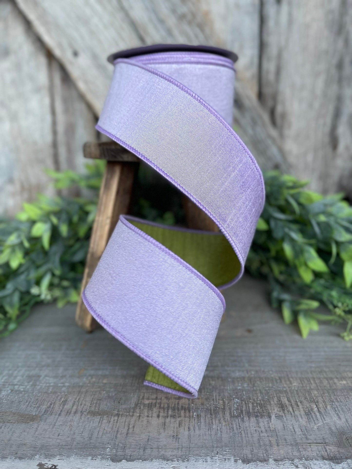 2.5" Lavender Green Ribbon, Farrisilk ribbon, wired ribbon