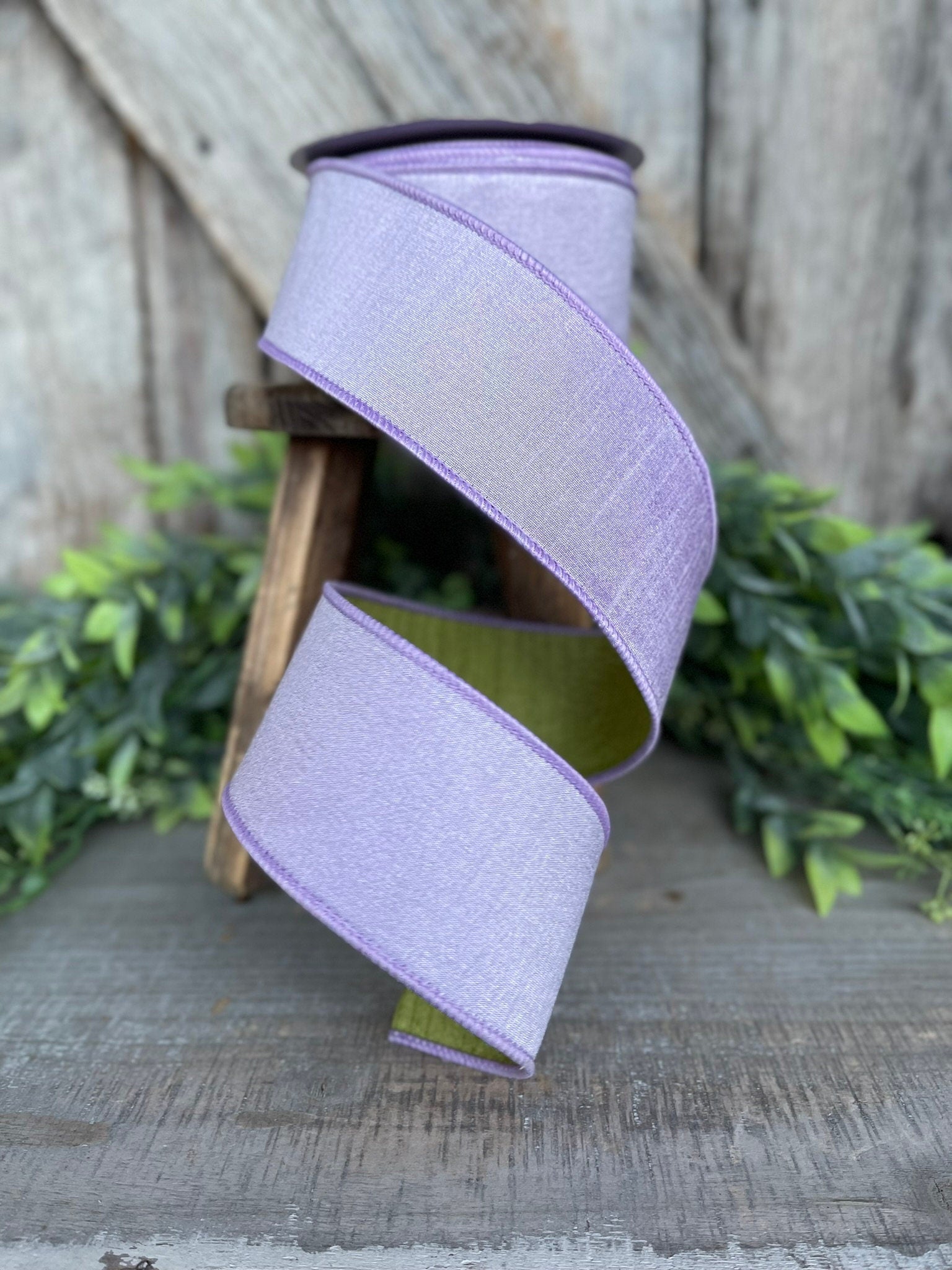 2.5" Lavender Green Ribbon, Farrisilk ribbon, wired ribbon