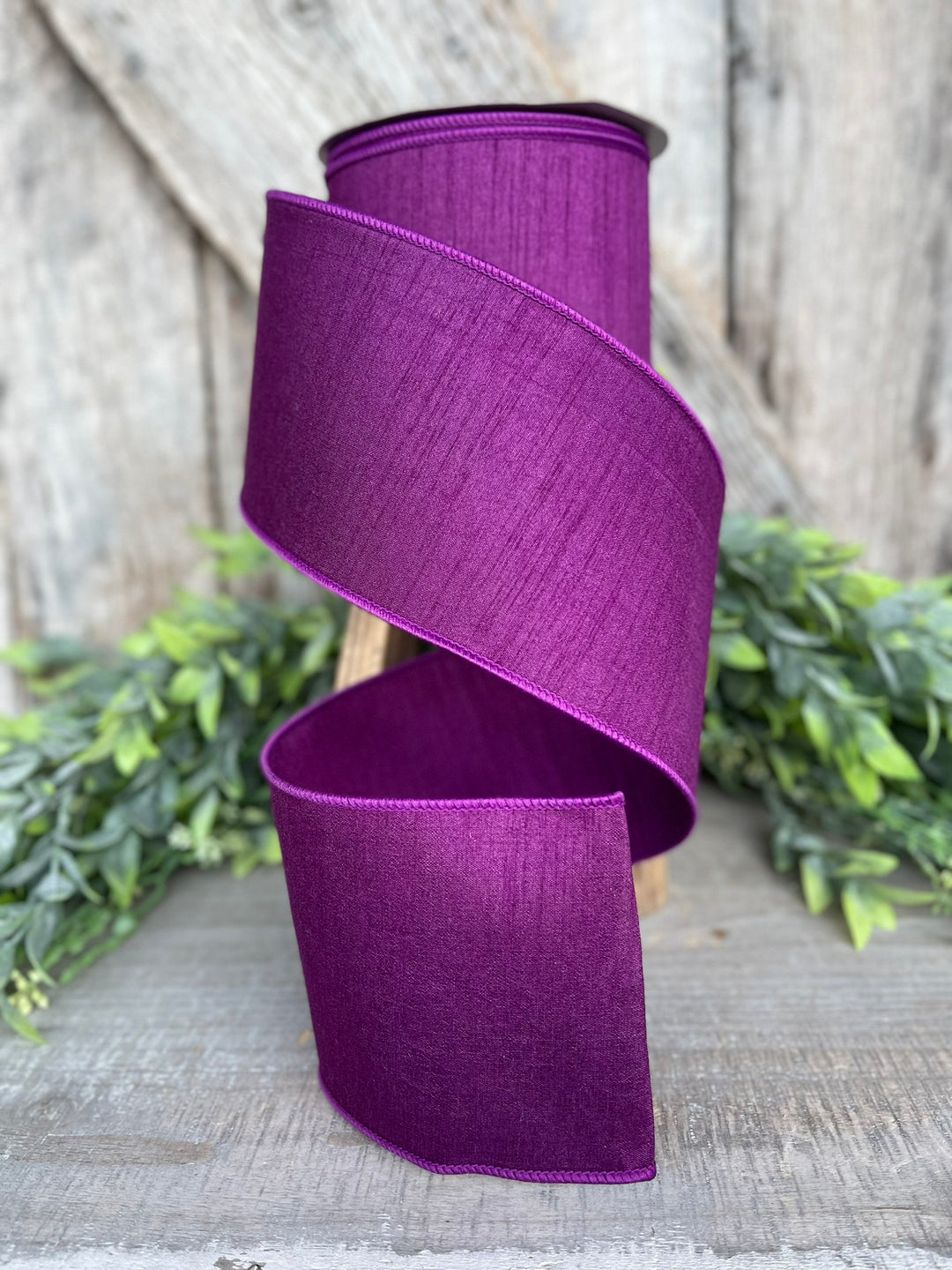 4” Purple Dupion Ribbon, Farrisilk ribbon, wired ribbon