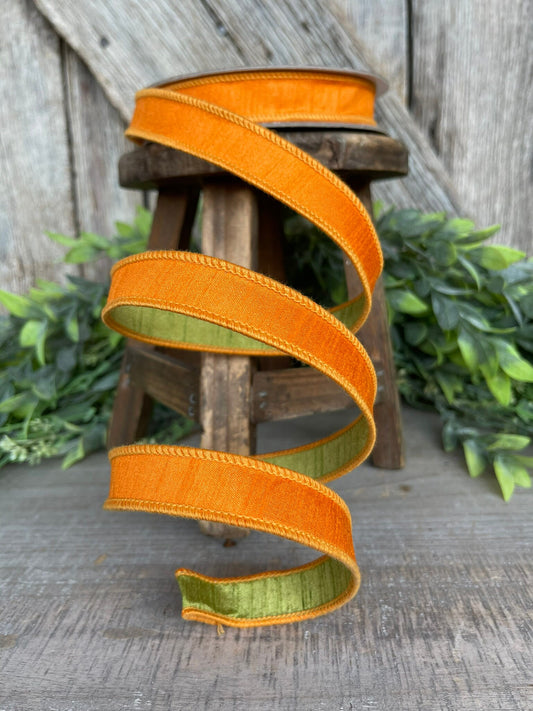 3/4” Orange Green Ribbon, Farrisilk ribbon, wired ribbon