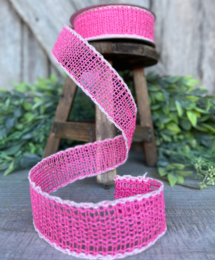 1.5" Pink Vibrant Weave Ribbon, Farrisilk Ribbon,Pink Burlap Ribbon