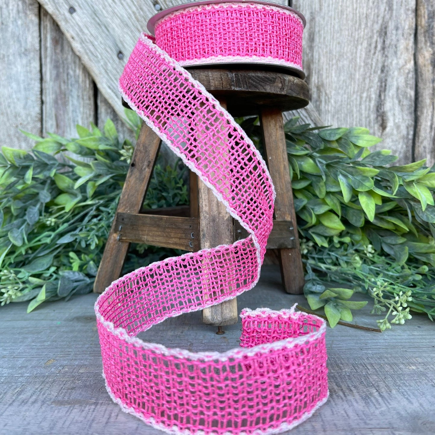 1.5" Pink Vibrant Weave Ribbon, Farrisilk Ribbon,Pink Burlap Ribbon, Wired RIbbon
