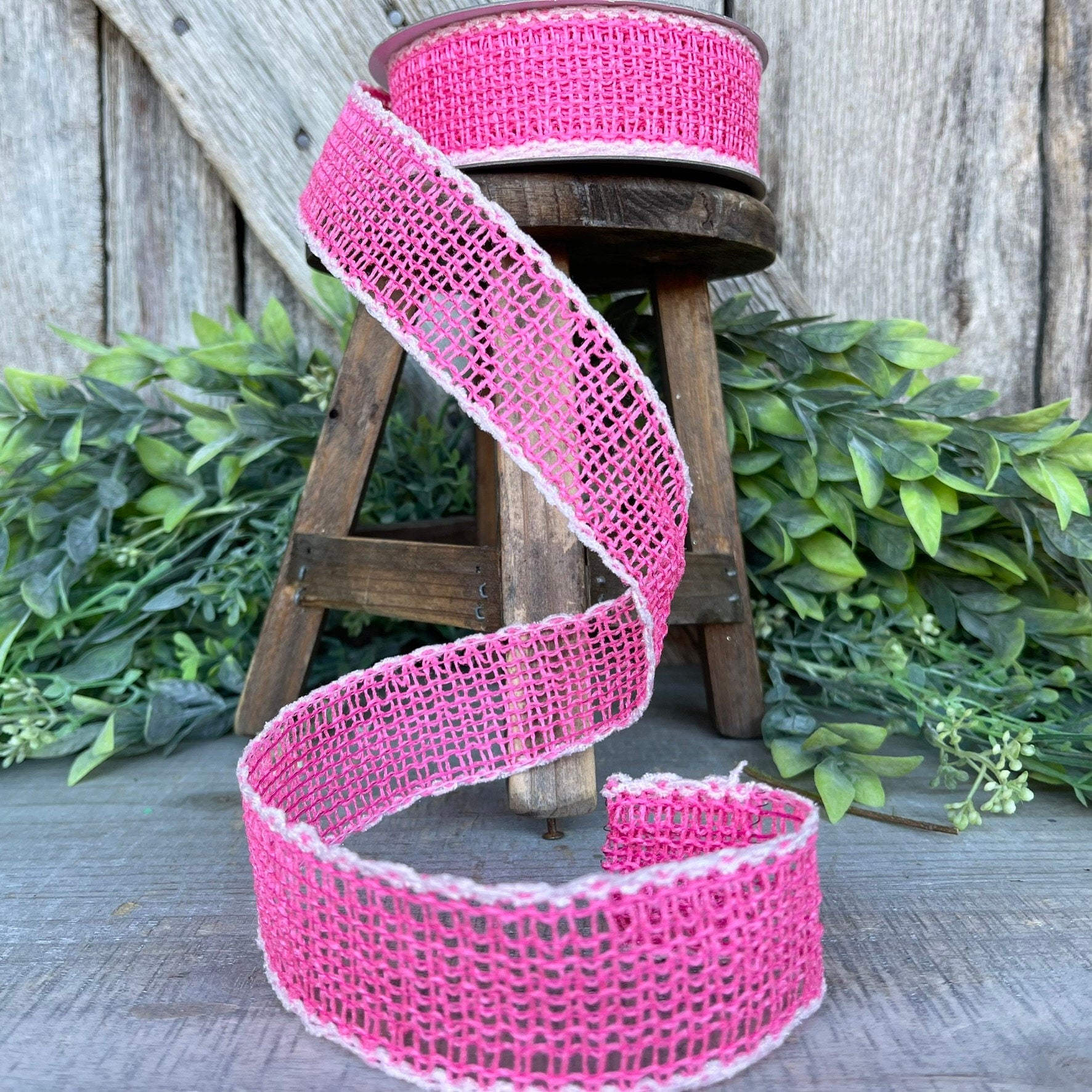 1.5" Pink Vibrant Weave Ribbon, Farrisilk Ribbon,Pink Burlap Ribbon, Wired RIbbon