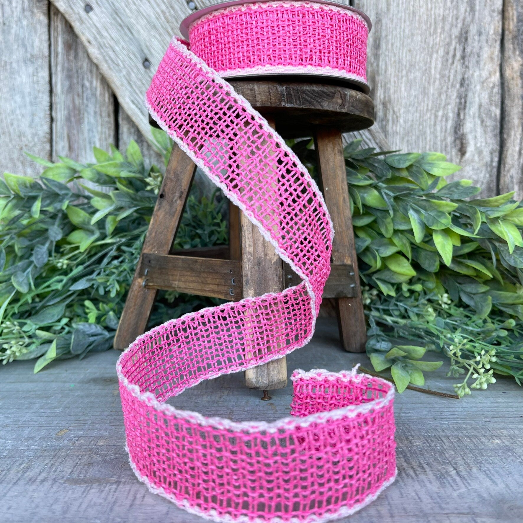 1.5" Pink Vibrant Weave Ribbon, Farrisilk Ribbon,Pink Burlap Ribbon, Wired RIbbon