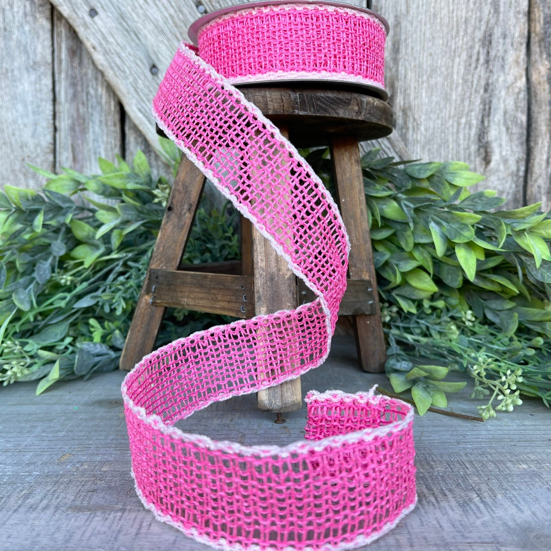 1.5" Pink Vibrant Weave Ribbon, Farrisilk Ribbon,Pink Burlap Ribbon, Wired RIbbon