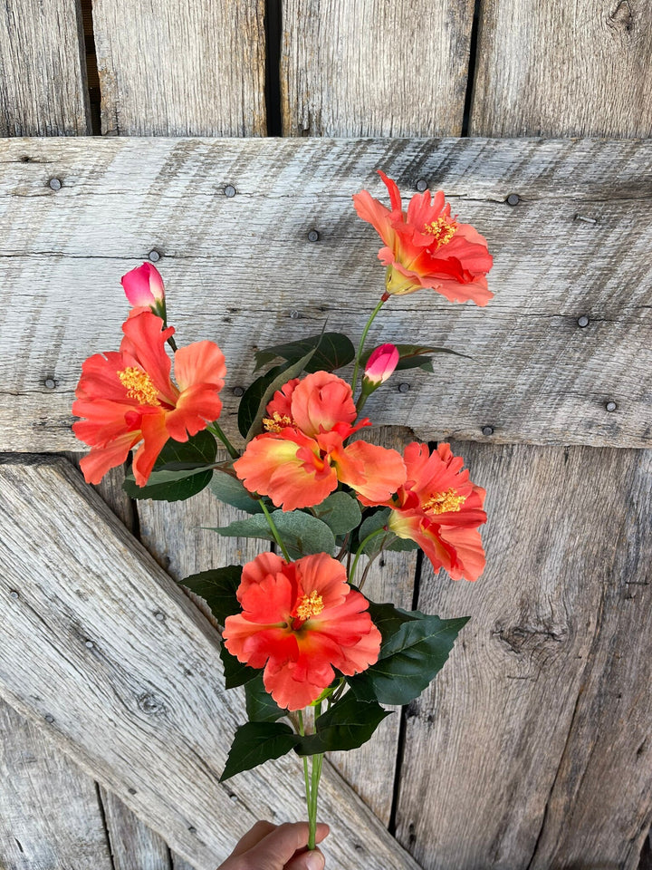 28" Orange Hibiscus Stem, Artificial Stem, Hibiscus Spray