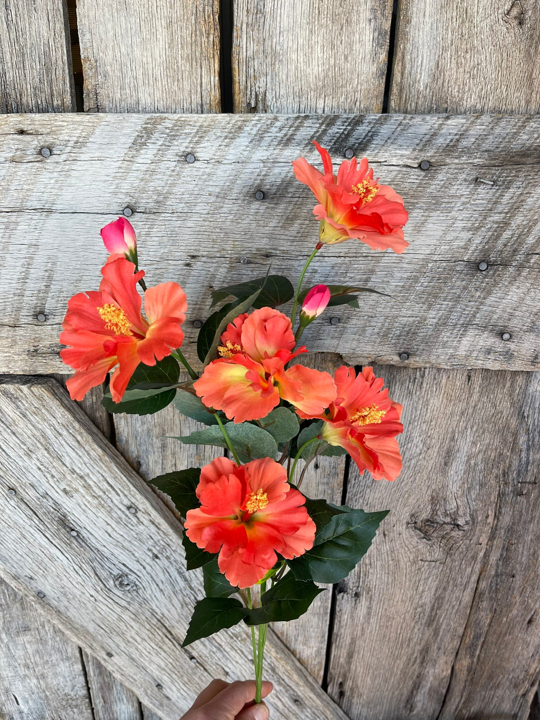 28" Orange Hibiscus Stem, Artificial Stem, Hibiscus Spray