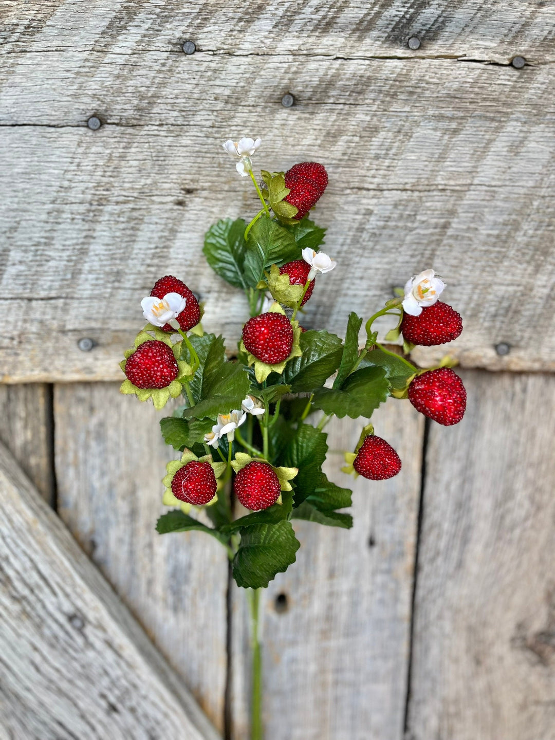 24" Strawberry Floral Bush, Fake Strawberry Spray, Summer Floral Spray
