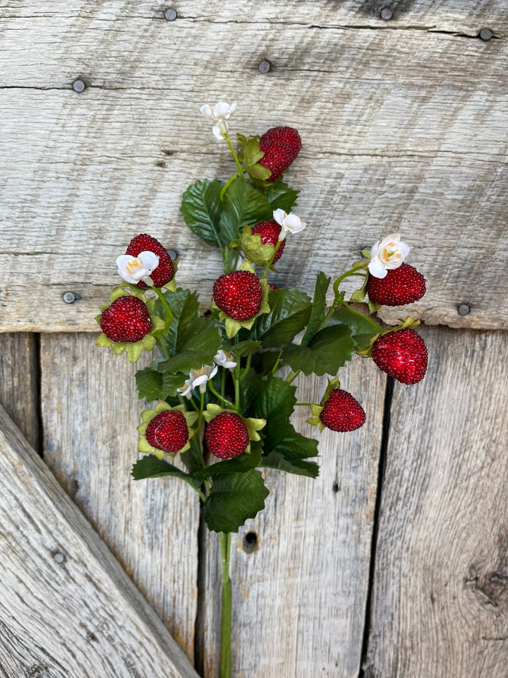 24" Strawberry Floral Bush, Fake Strawberry Spray, Summer Floral Spray