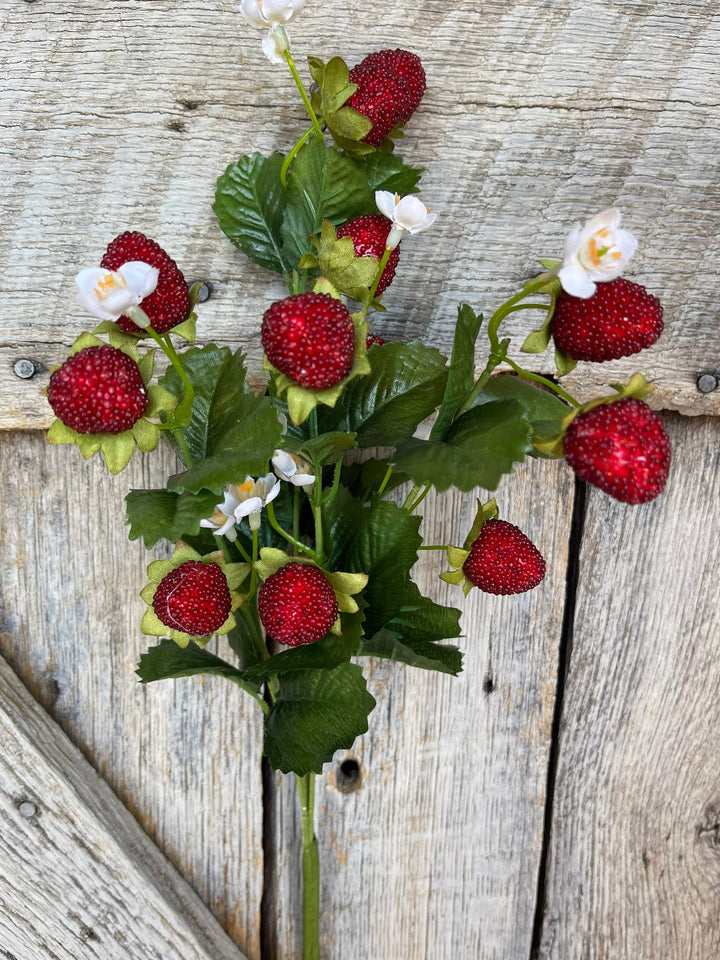 24" Strawberry Floral Bush, Fake Strawberry Spray, Summer Floral Spray