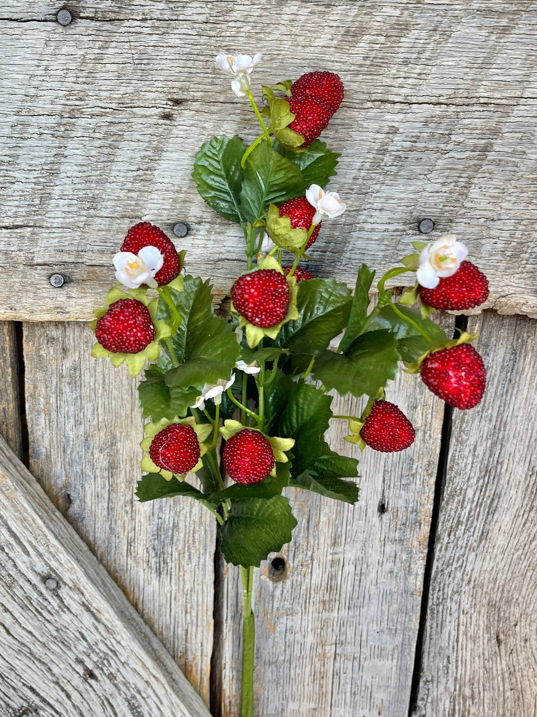 24" Strawberry Floral Bush, Fake Strawberry Spray, Summer Floral Spray