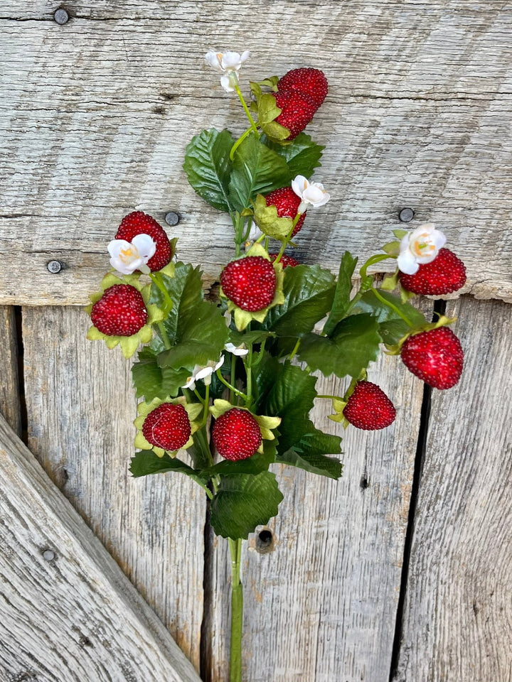 24" Strawberry Floral Bush, Fake Strawberry Spray, Summer Floral Spray