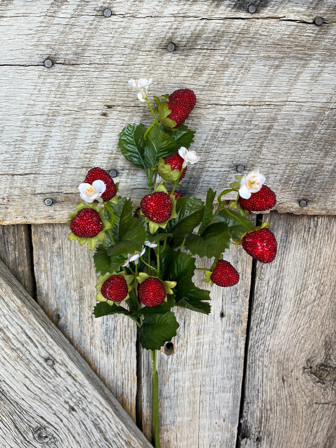 24" Strawberry Floral Bush, Fake Strawberry Spray, Summer Floral Spray