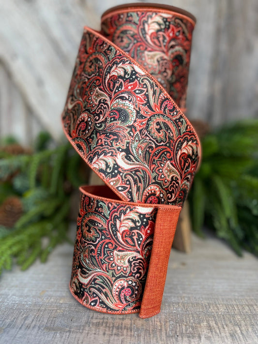 4" Amber Leaves Ribbon, Farrisilk Ribbon, Fall Ribbon