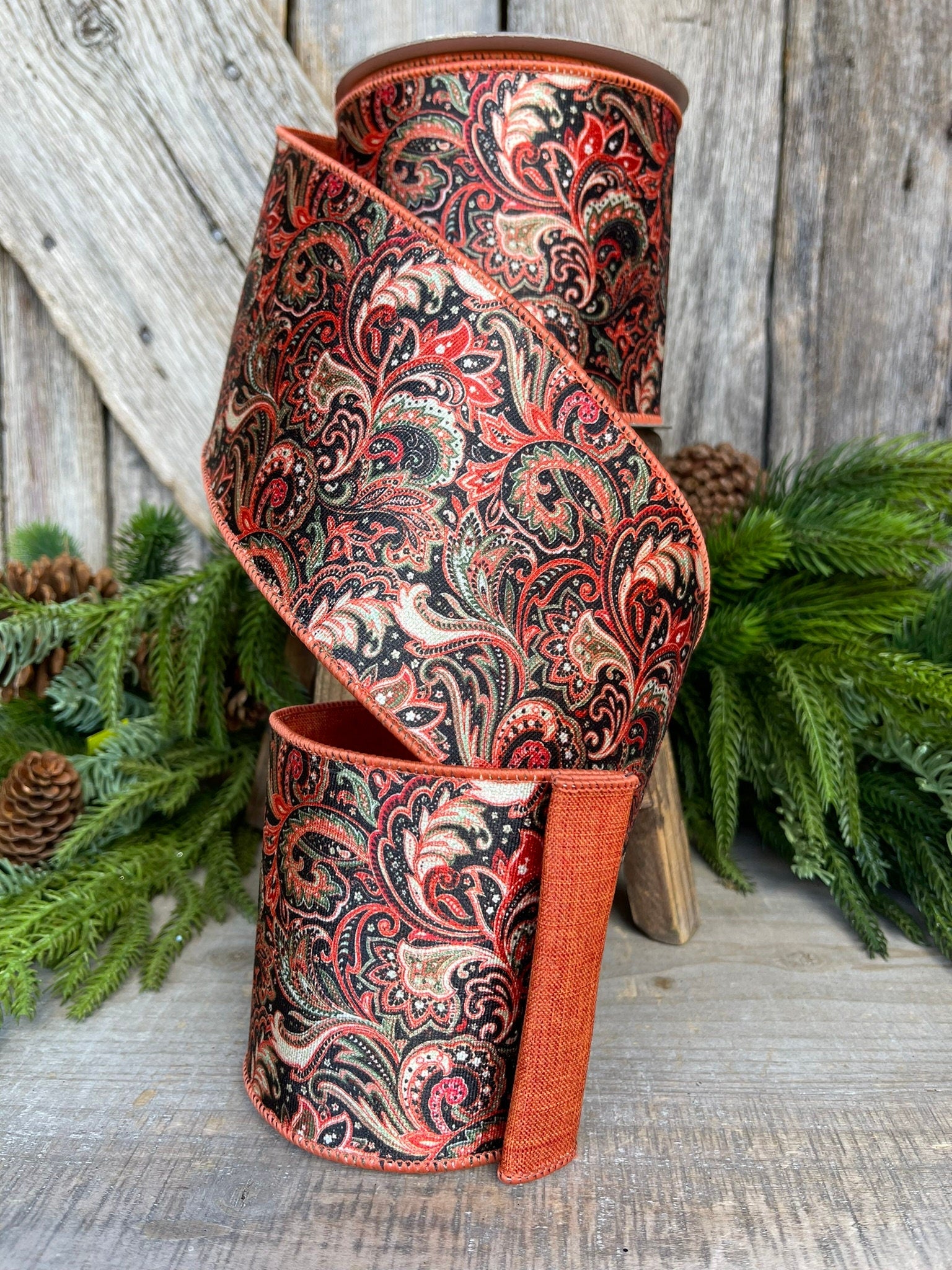4" Amber Leaves Ribbon, Farrisilk Ribbon, Fall Ribbon