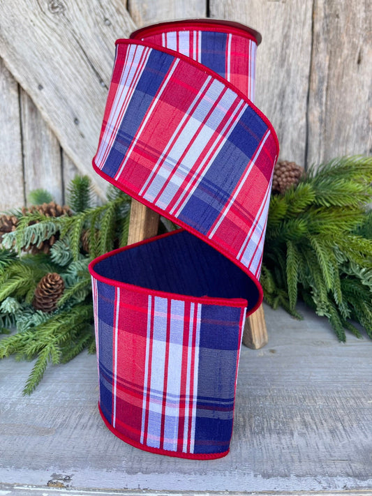 4" Patriotic Plaid Ribbon, Farrisilk Ribbon, Hampton Plaid