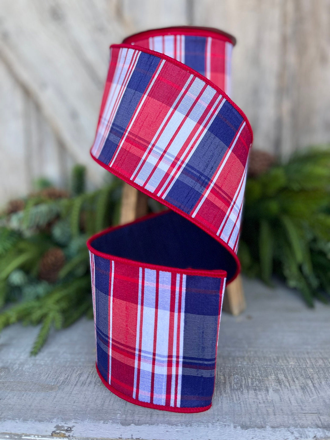 4" Patriotic Plaid Ribbon, Farrisilk Ribbon, Hampton Plaid