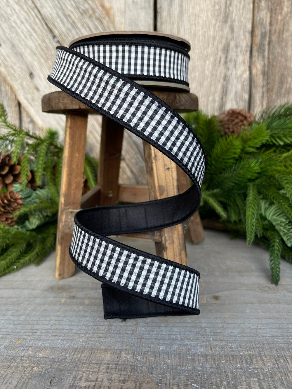 1" Black White Check Ribbon, D. Stevens Ribbon, Designer Ribbon