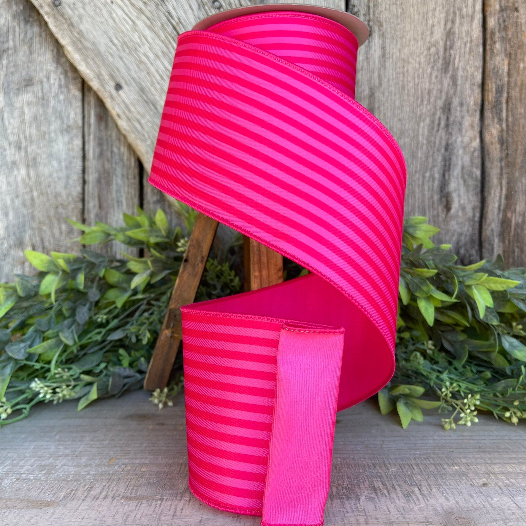 4" Hot Pink Monochrome Stripe Ribbon, Farrisilk Ribbon
