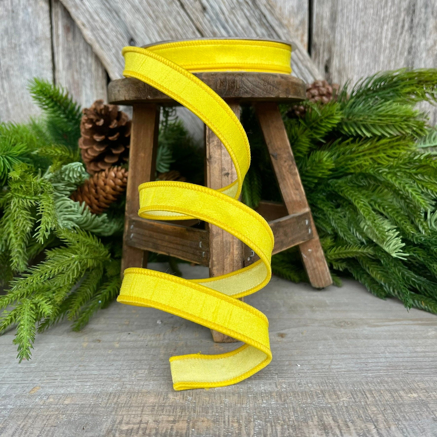 3/4 Yellow Color Fusion Ribbon Farrisilk Ribbon, Wired Ribbon, Yellow Ribbon