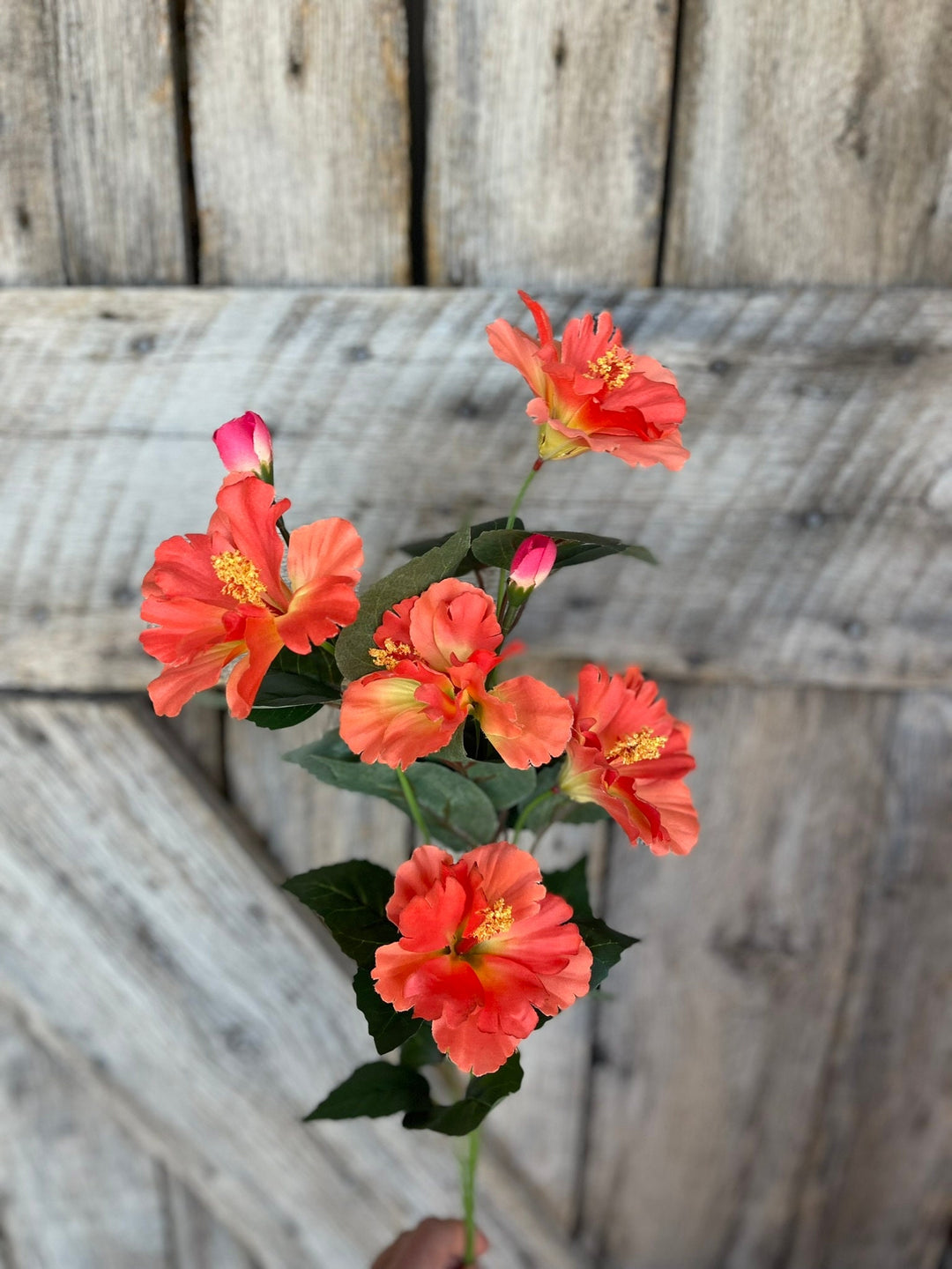 28" Orange Hibiscus Stem, Artificial Stem, Hibiscus Spray