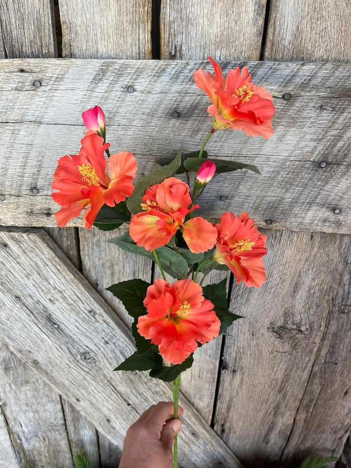 28" Orange Hibiscus Stem, Artificial Stem, Hibiscus Spray