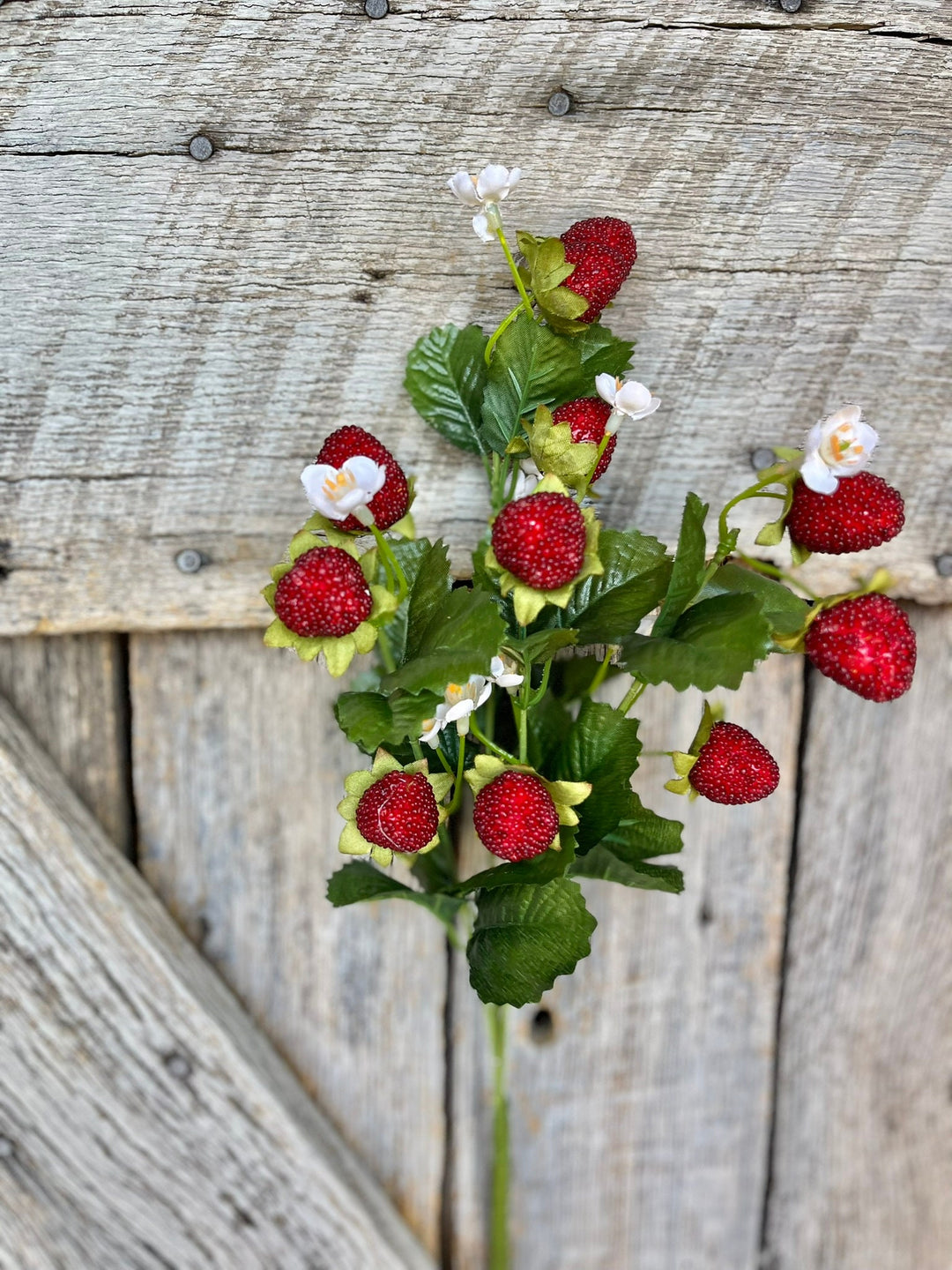 24" Strawberry Floral Bush, Fake Strawberry Spray, Summer Floral Spray