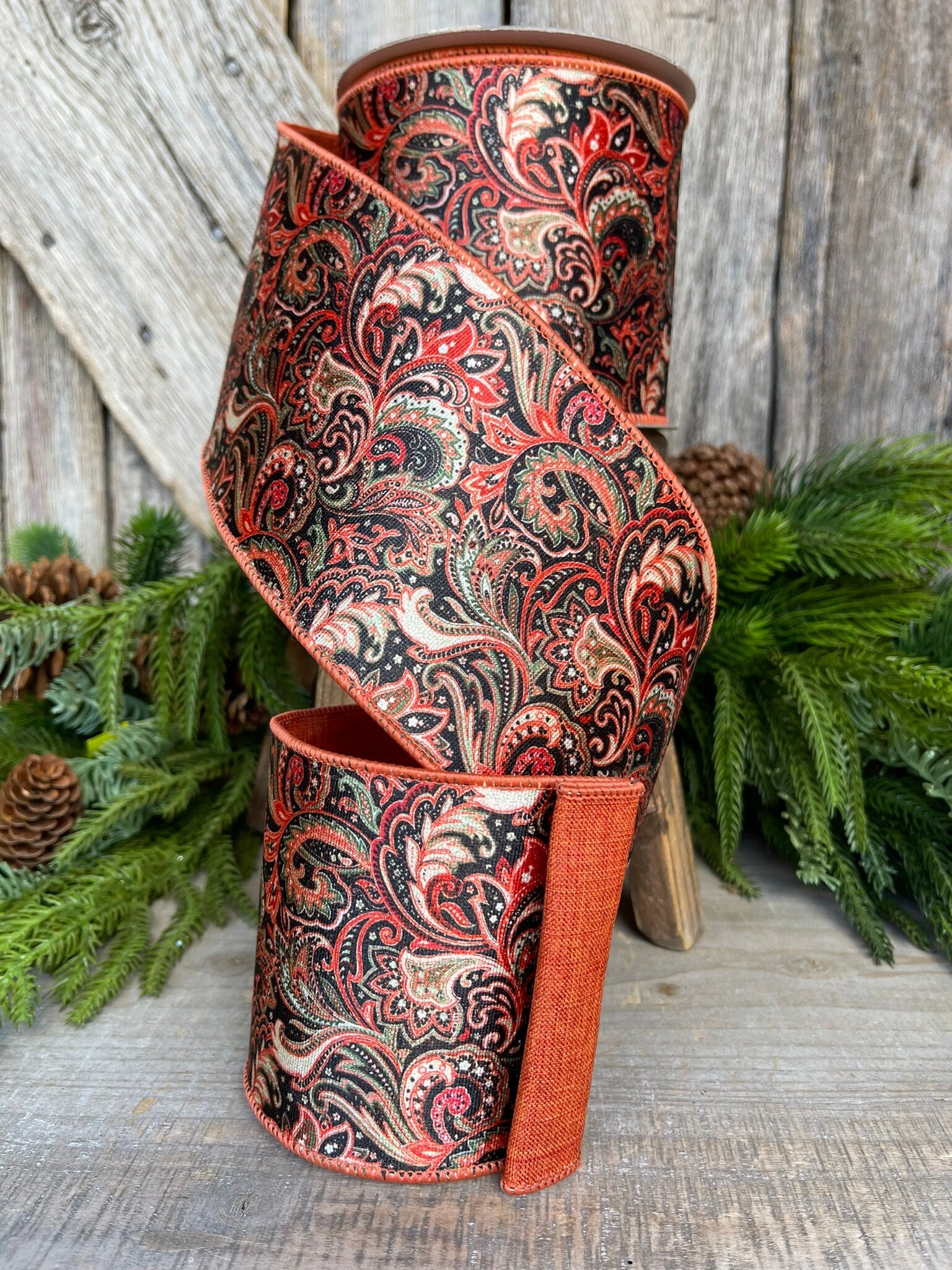 4" Amber Leaves Ribbon, Farrisilk Ribbon, Fall Ribbon