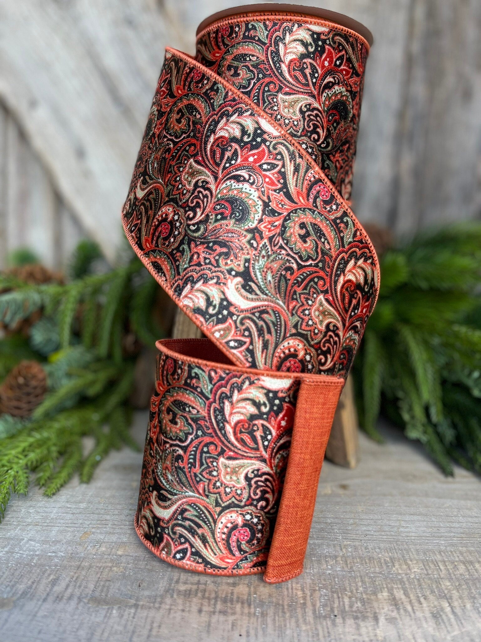 4" Amber Leaves Ribbon, Farrisilk Ribbon, Fall Ribbon
