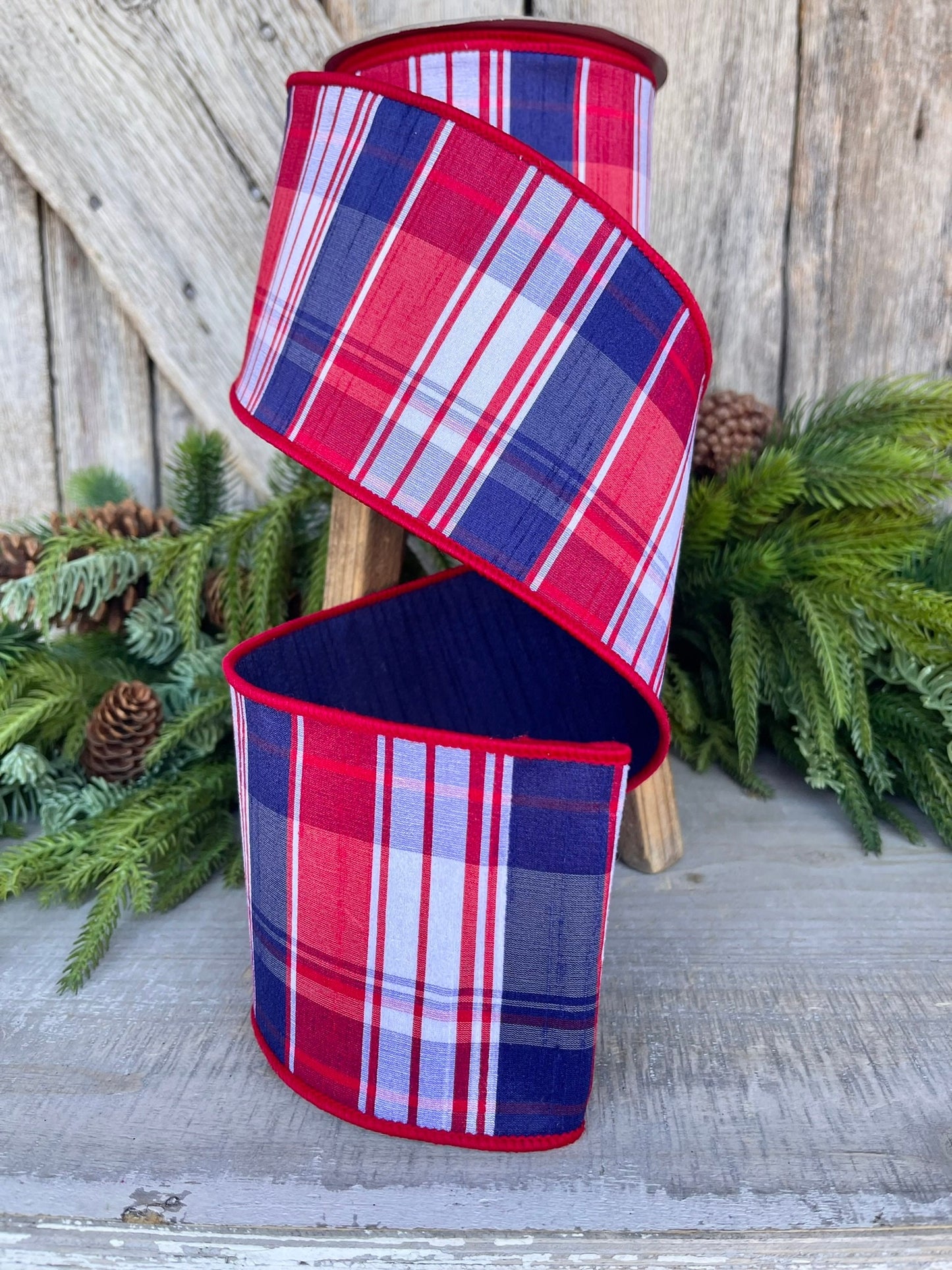 4" Patriotic Plaid Ribbon, Farrisilk Ribbon, Hampton Plaid