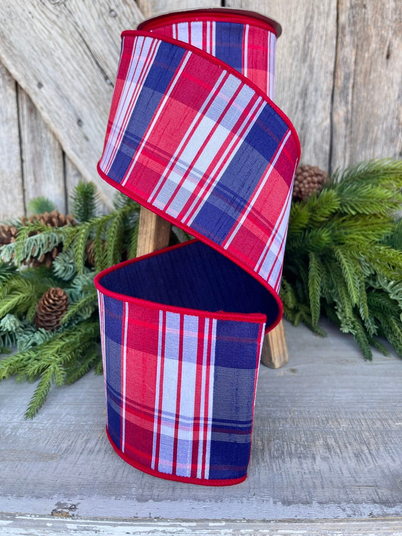 4" Patriotic Plaid Ribbon, Farrisilk Ribbon, Hampton Plaid
