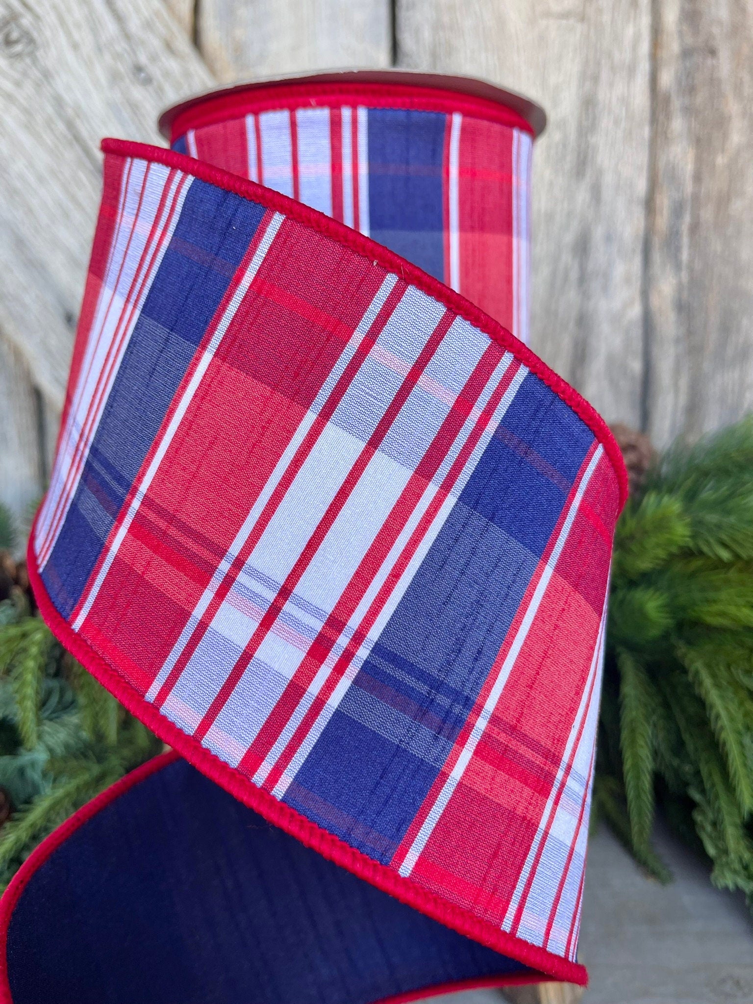 4" Patriotic Plaid Ribbon, Farrisilk Ribbon, Hampton Plaid