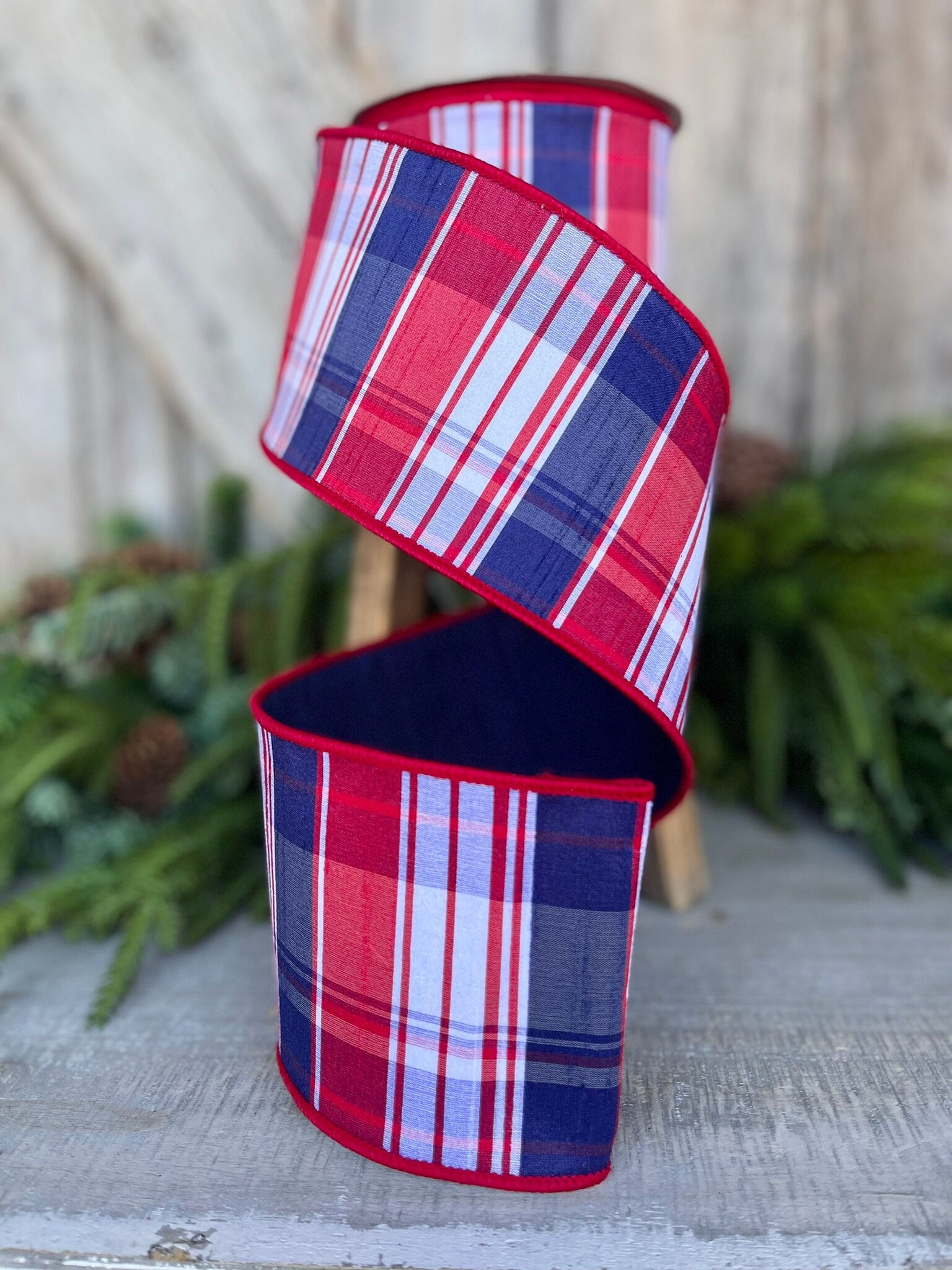 4" Patriotic Plaid Ribbon, Farrisilk Ribbon, Hampton Plaid