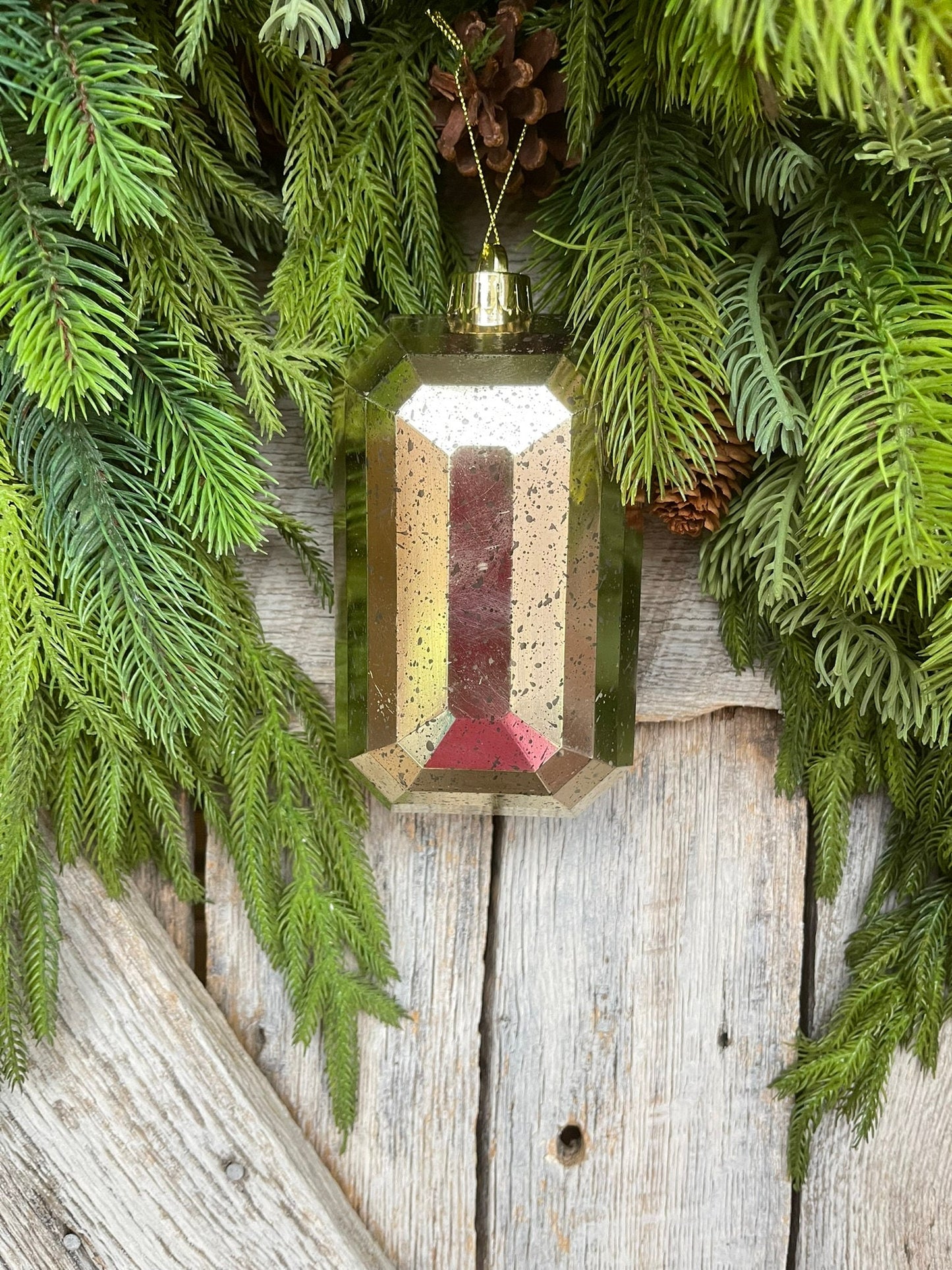7" Antique Look Gold Jewel, Christmas Jewel Ornament, Gold Gem Ornament