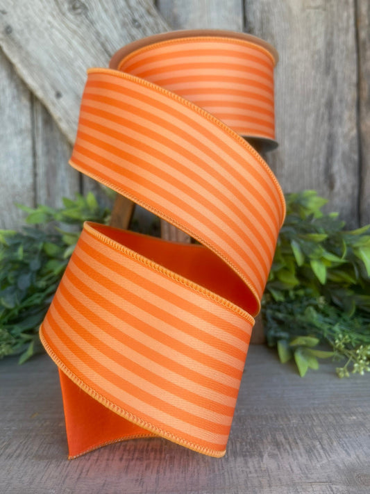 2.5" Orange Monochrome Stripe Ribbon, Farrisilk Ribbon, Designer Ribbon