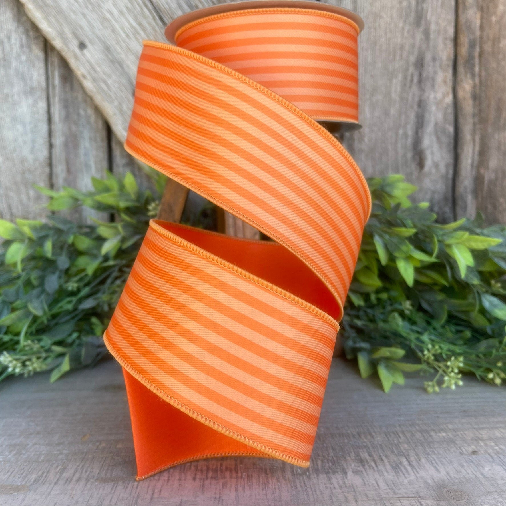 2.5" Orange Monochrome Stripe Ribbon, Farrisilk Ribbon, Designer Ribbon